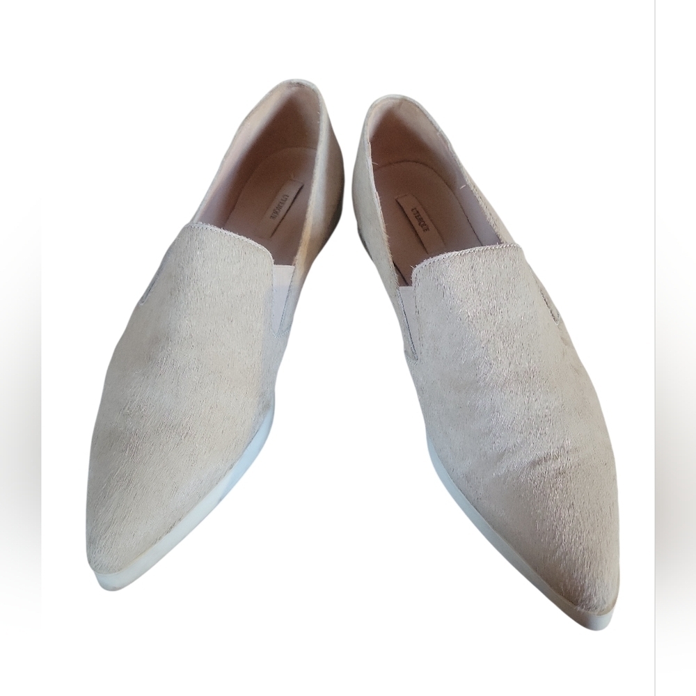 Uterque Women's Pointed Toe Cream Soft Pony Hair Leather Loafers 40